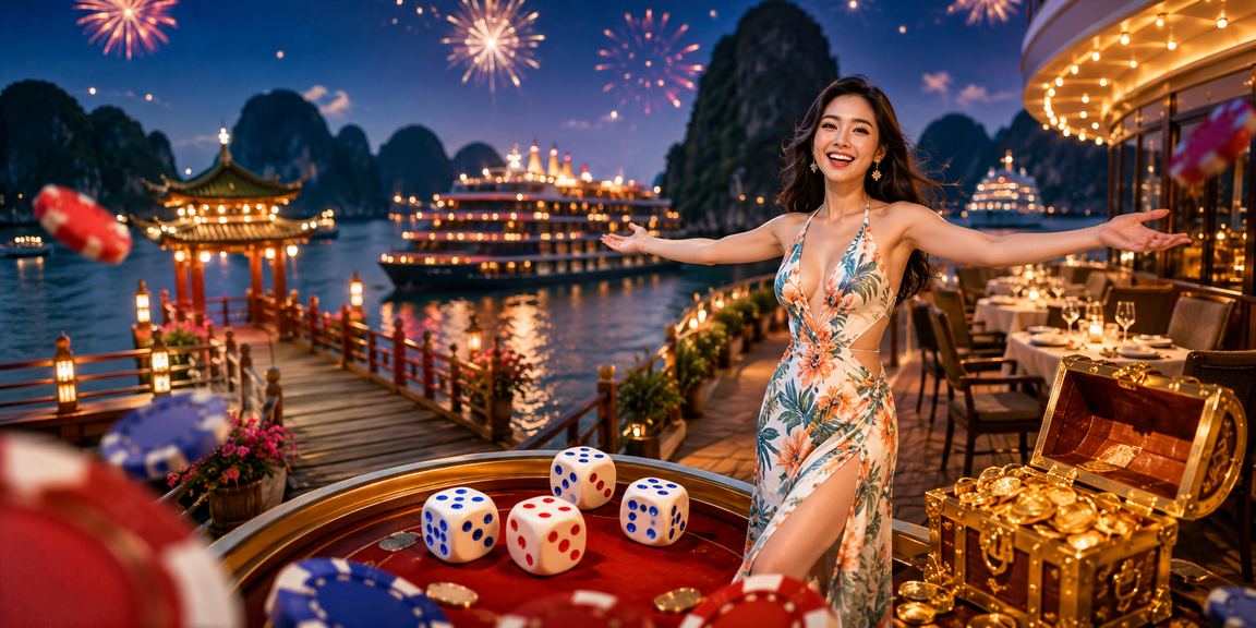 Lễ hội tài xỉu xúc xắc bên vịnh Hạ Long với người chơi kiểm tra ưu đãi trên điện thoại