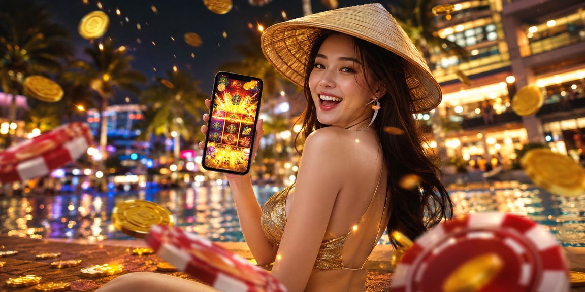 Người chơi đội nón lá tại Phú Quốc thưởng thức slot game trực tuyến trong không gian yên tĩnh